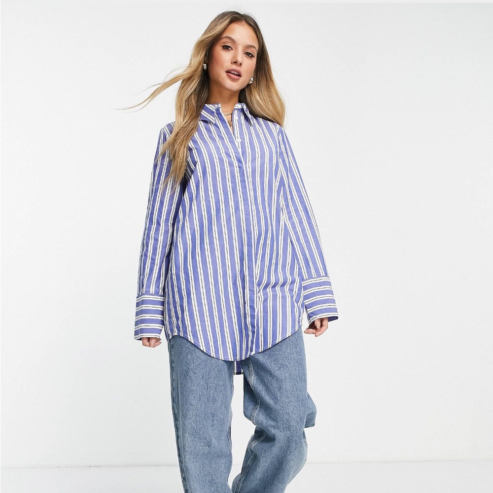 Blue and White striped Button up
